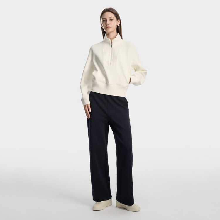 FILA 女装运动卫衣女士时尚休闲柔软舒适半拉链微弹针织长袖上衣
