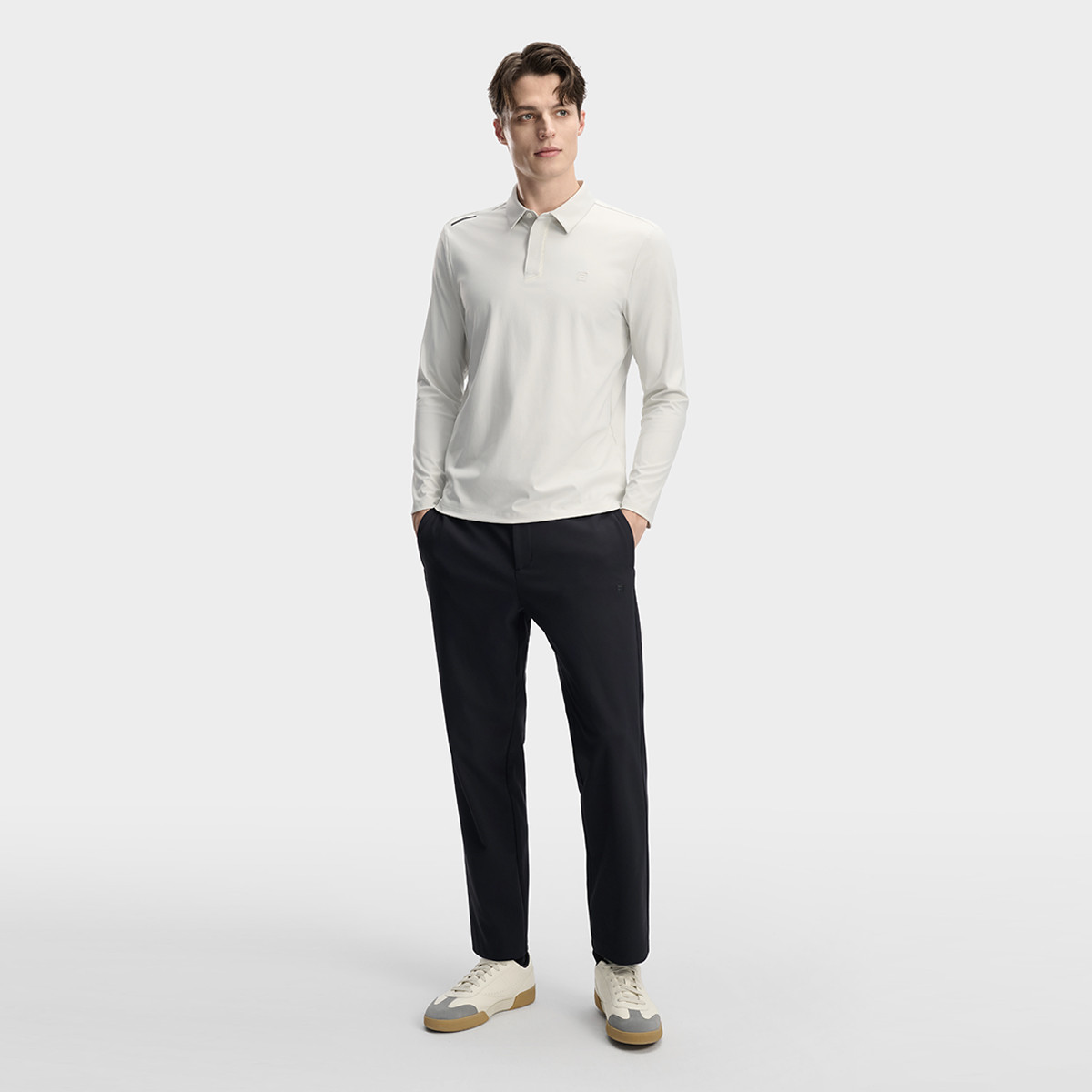 FILA 【抗紫外线】男装运动Polo衫男士高弹针织长袖POLO衫
