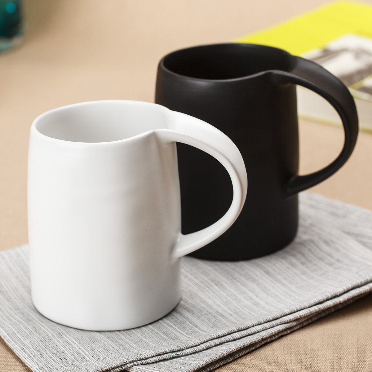 黑白马克杯子个性简约陶瓷杯情侣对杯办公水杯大容量马克咖啡杯