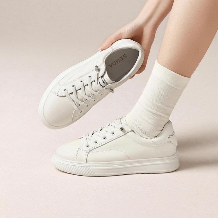 森达 【真皮牛皮】经典百搭春夏女款厚底增高小白鞋休闲可选板鞋小个子