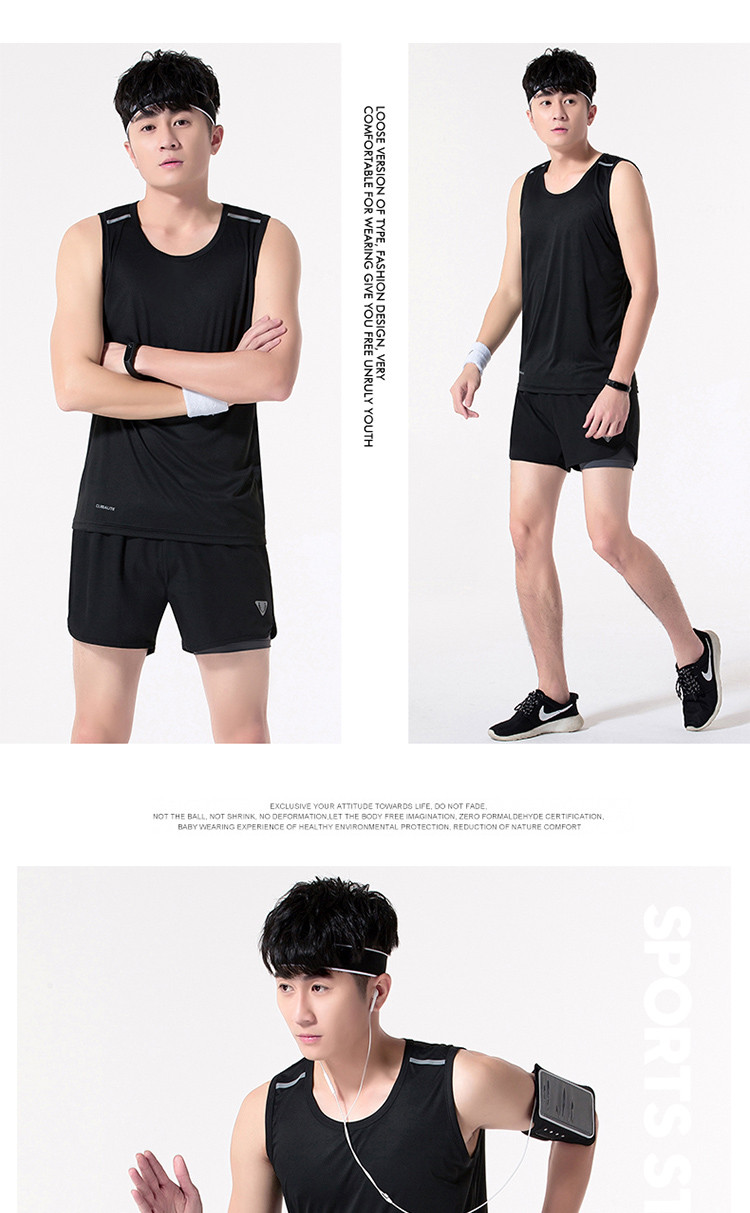 夏季新款健身服休闲舒适男士无袖短款跑步套装男运动套装两件套