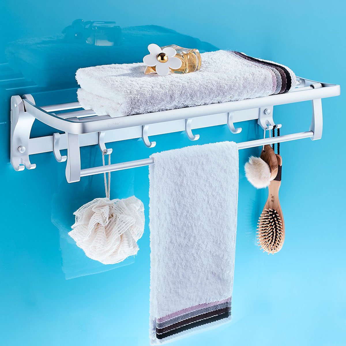 卡贝卫生间挂毛巾架打孔浴室置物架厕所卫浴五金挂件太空铝浴巾架