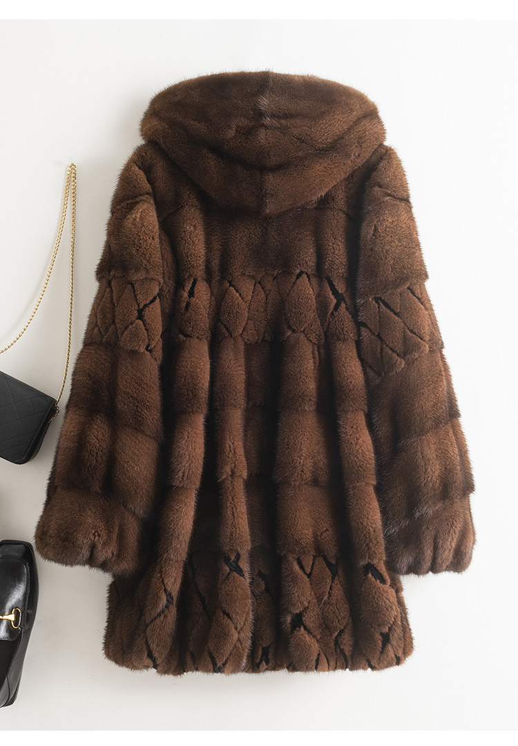 丹麦进口水貂女士连帽貂皮大衣整貂皮草外套