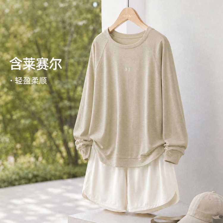 IHIMI海谧 【含莱赛尔竹节肌理立体胶印T恤】2026秋女款休闲简约T恤