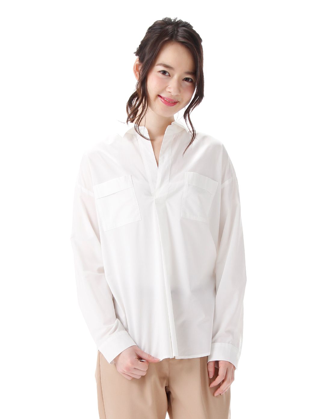 honeys简约半开襟蝙蝠袖长袖衬衫2