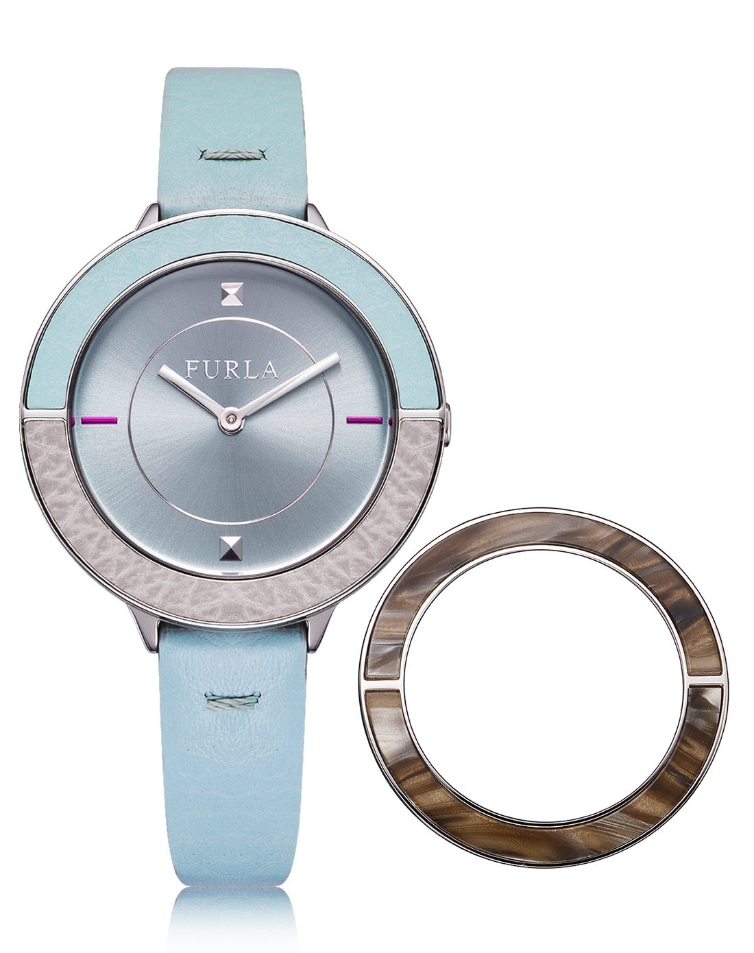 furla club系列浅蓝色表盘浅蓝色皮带腕表石英女表