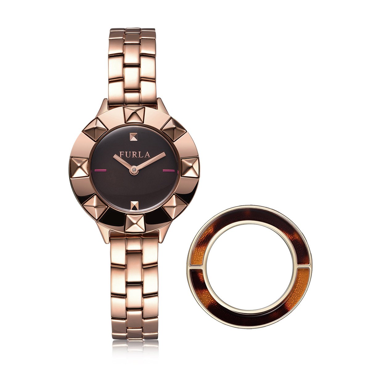 furla 芙拉 赠礼可替换表圈优雅小巧玫瑰金钢带石英女表