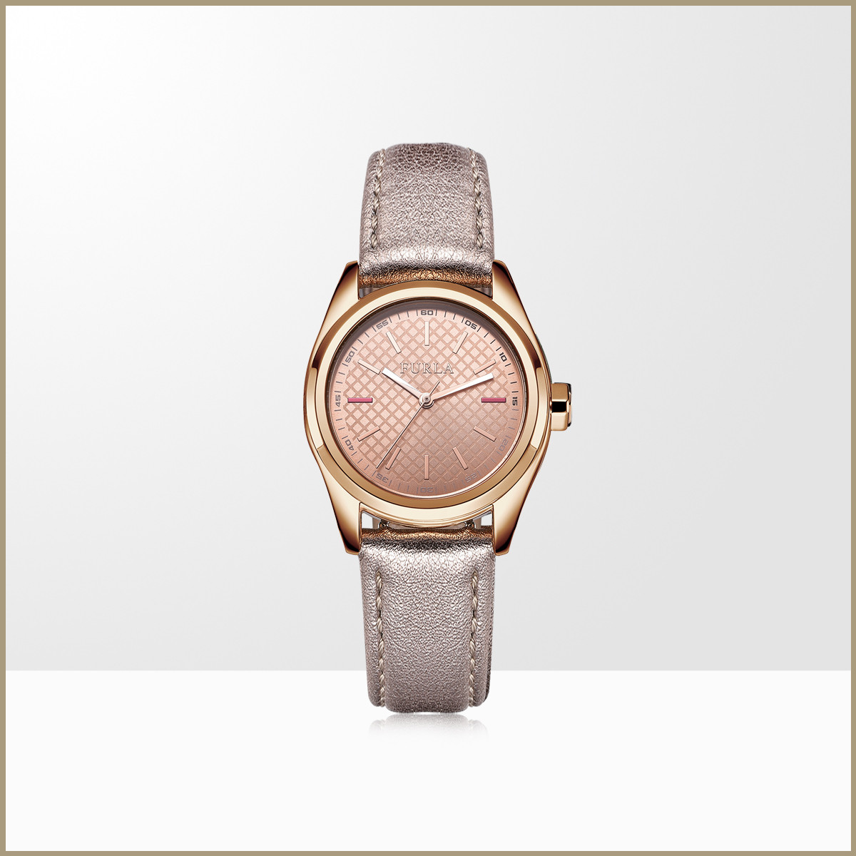 furla 芙拉 eva系列简约商务手表玫瑰金牛皮石英女表