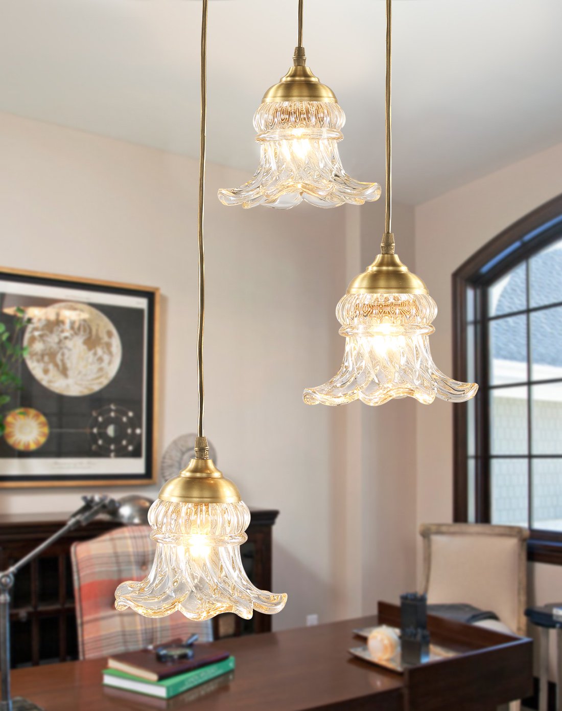 美式欧式 3头 卧室餐厅 全铜灯