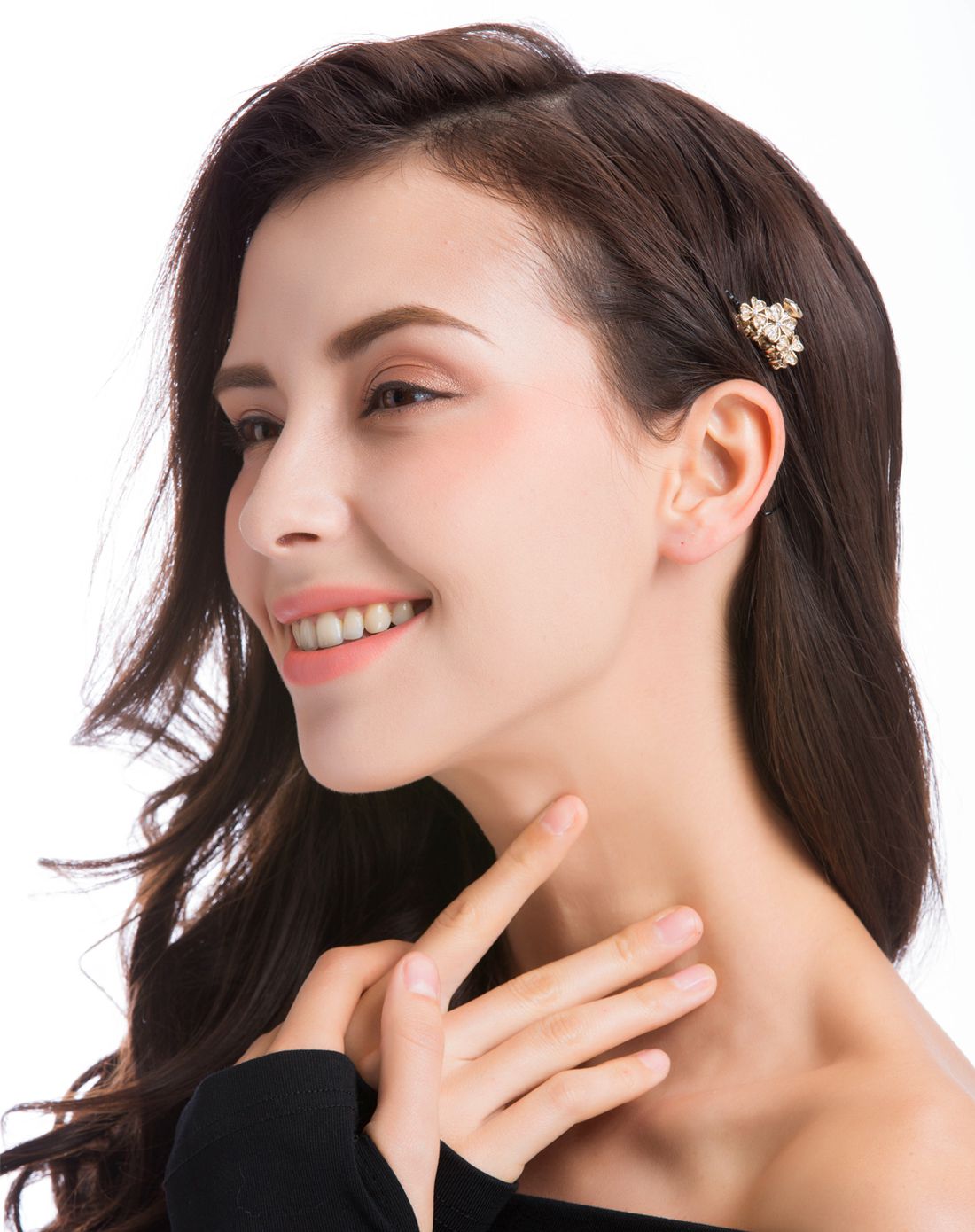 流行美binf 经典奢美花簇合金水晶抓夹