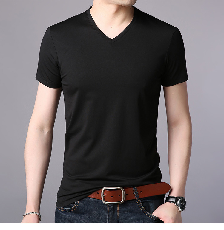 莫代尔棉弹力柔软爽滑吸汗纯色2020春夏圆领v领短袖男式t恤
