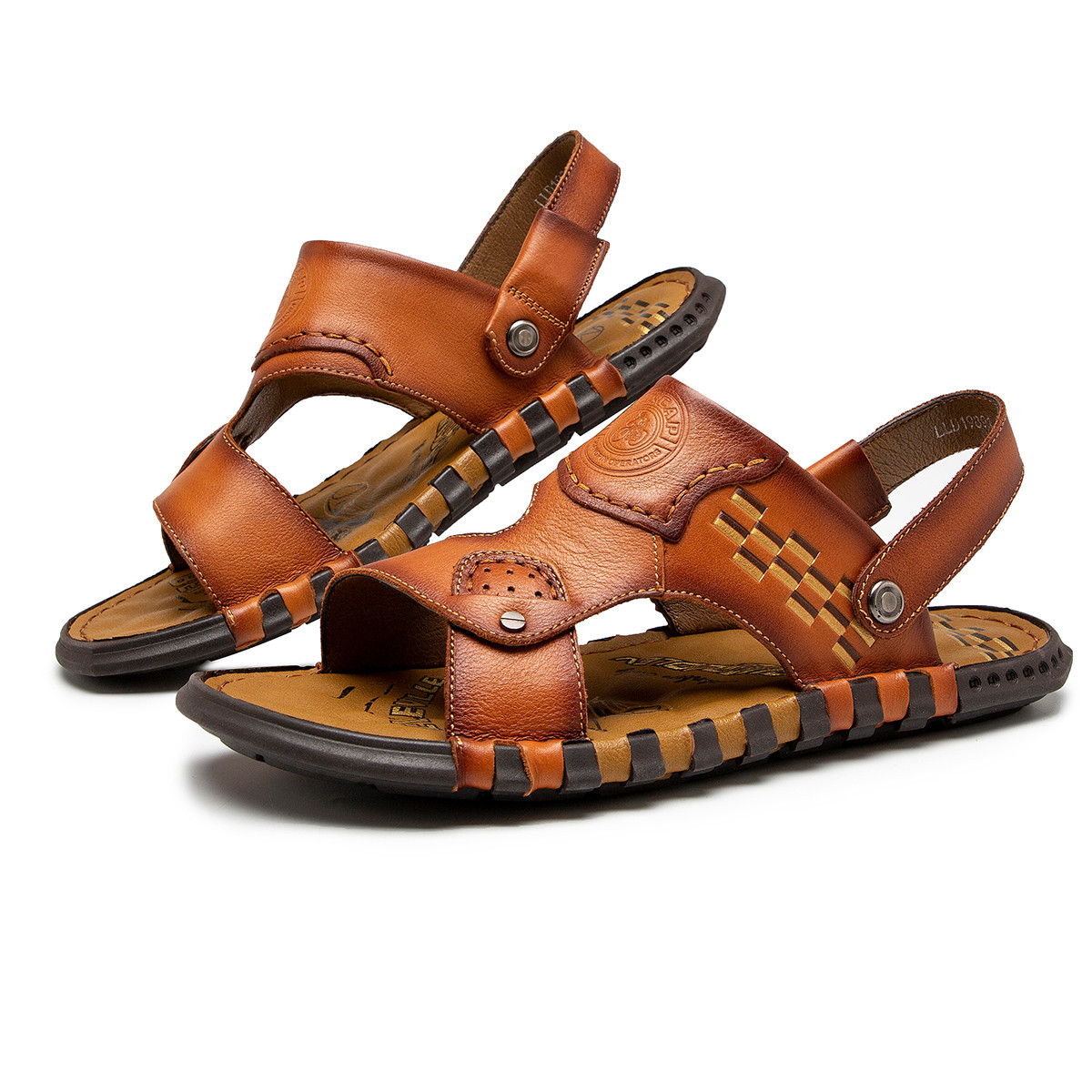 牛皮两用软底爸爸鞋男款休闲凉拖鞋夏季户外沙滩鞋真皮男式皮凉鞋