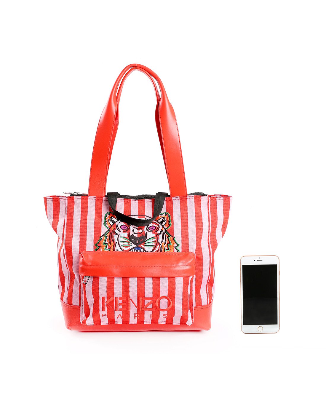【2018春季新品】kenzo 进口男女款织物老虎头条纹手提包