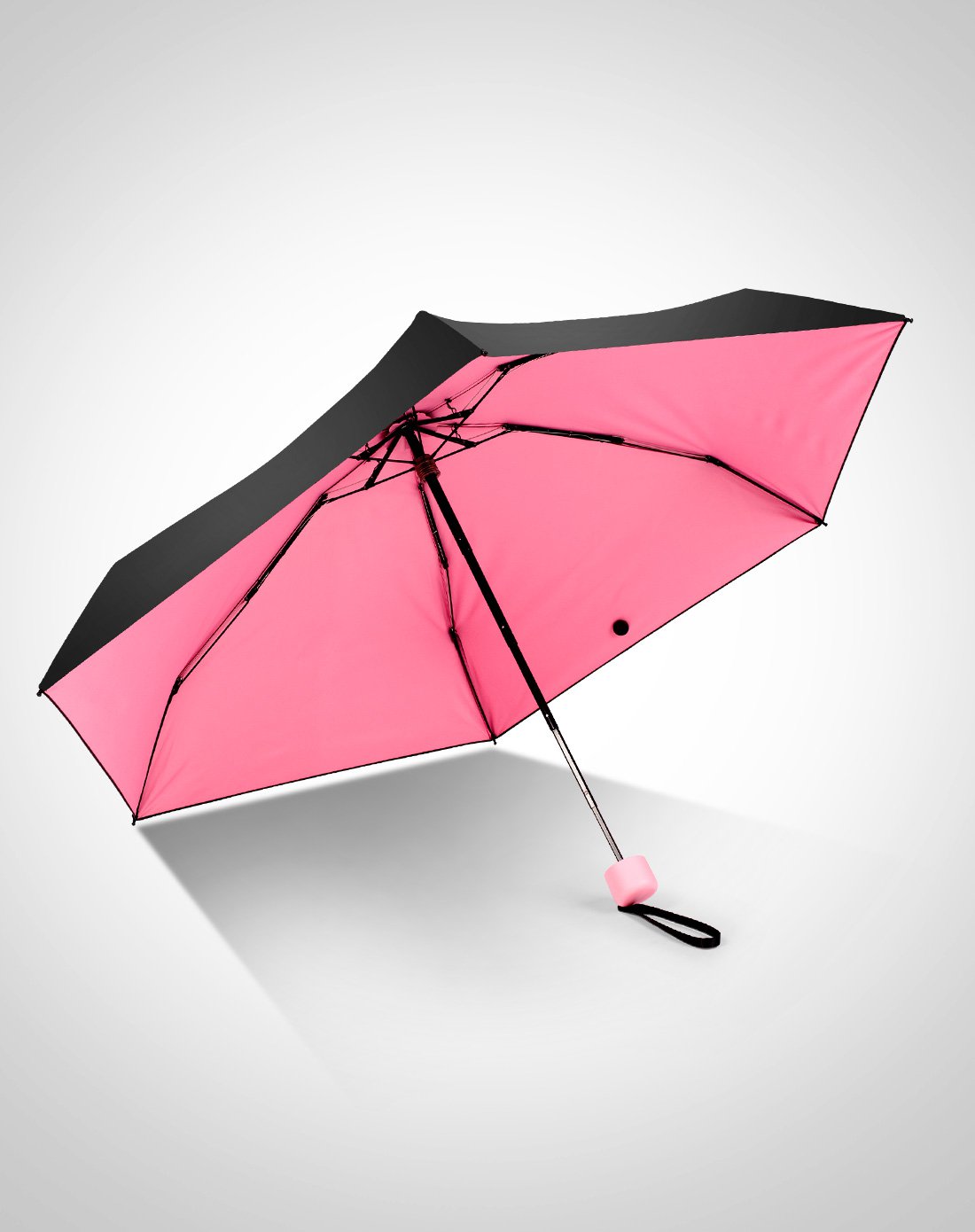 迷你黑胶阳晒两用五折伞(粉色)