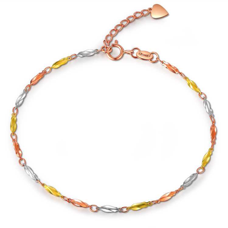 18k金三色彩金玫瑰18k金手链k金手链彩金手链素金手链