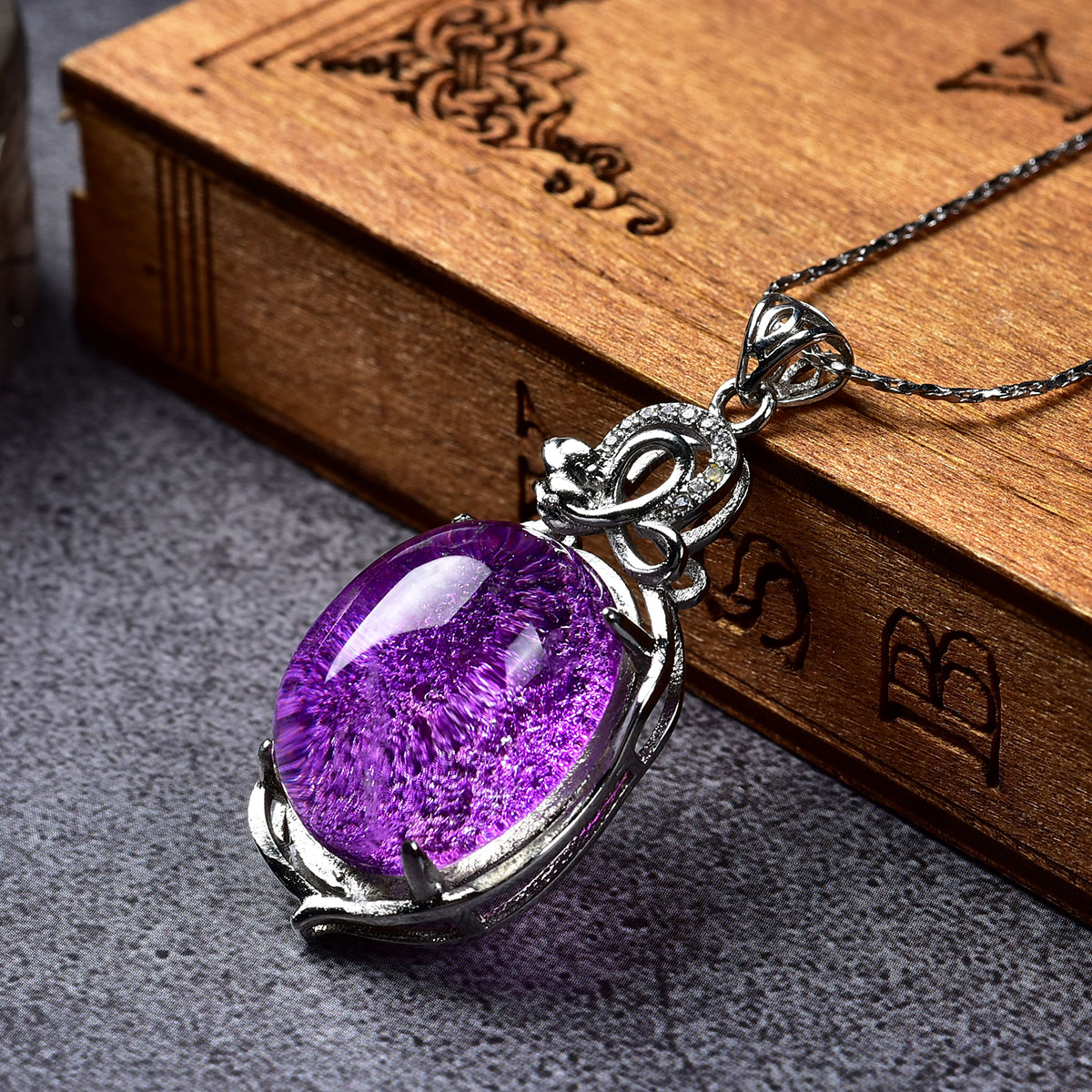幻影千层异象紫幽灵水晶复古吊坠项链/神秘/招财纳福