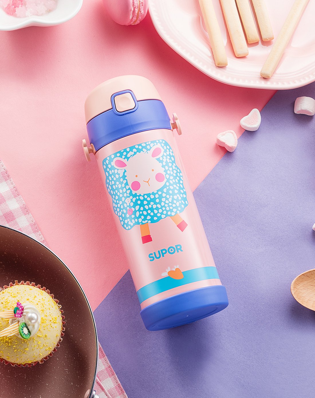 supor/苏泊尔保温杯儿童保温杯不锈钢水杯带吸管两用便携370mlkc37cd