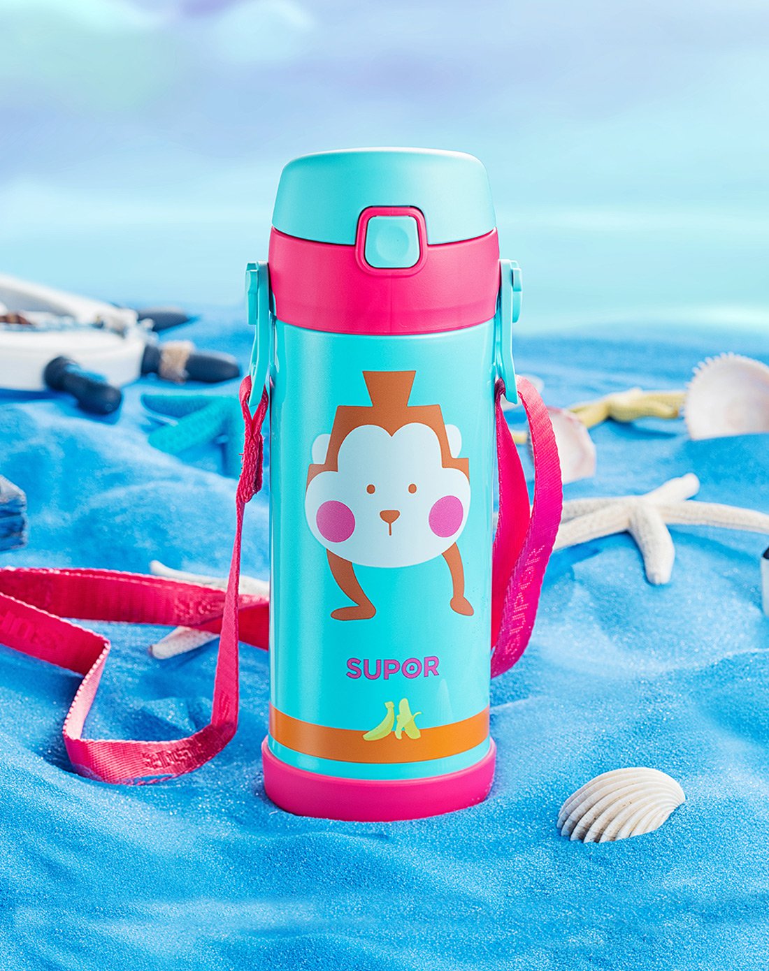 supor/苏泊尔保温杯儿童保温杯不锈钢水杯带吸管两用便携370mlkc37cd
