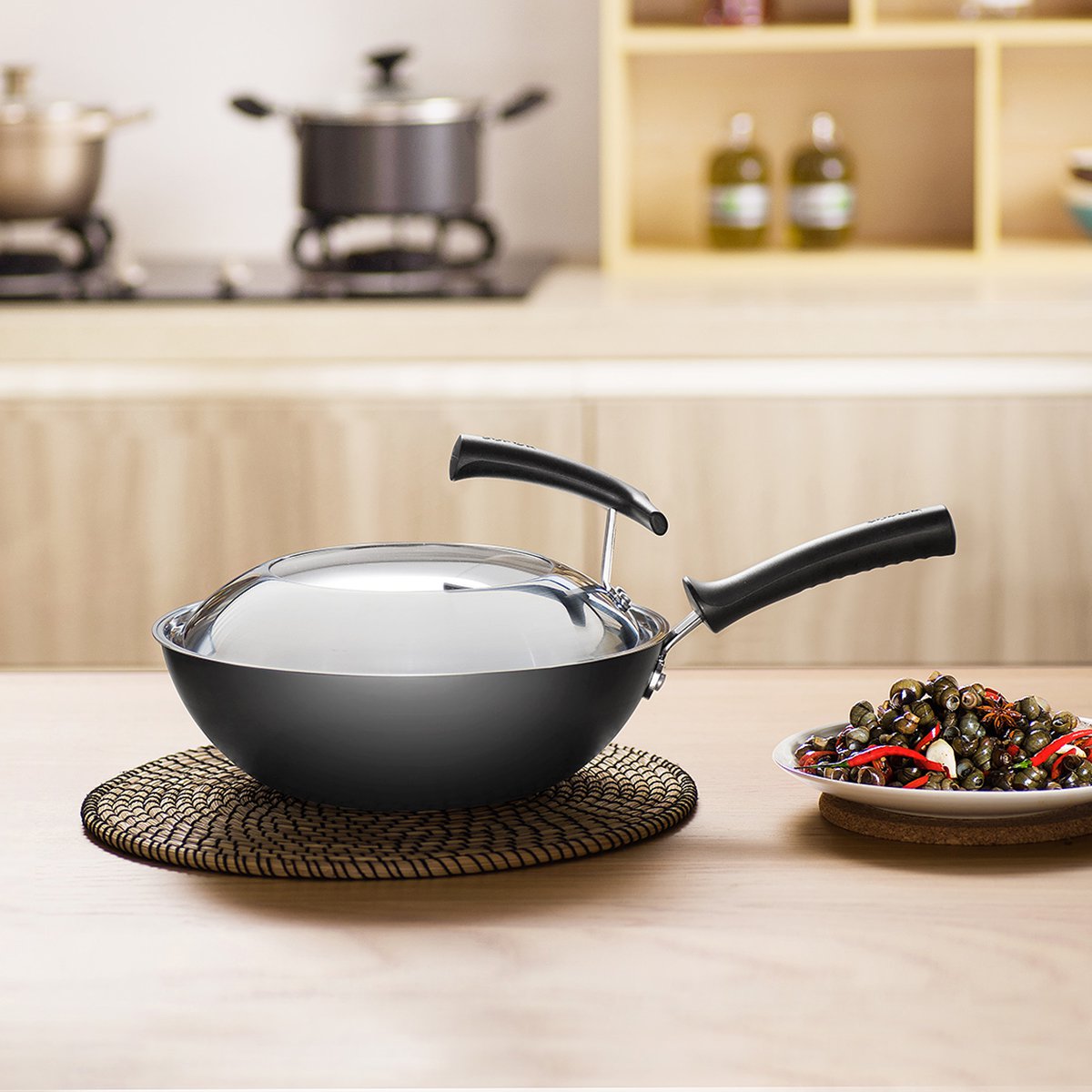 臻铁真不锈健康铁锅30/32cm生铁铸造可立盖fc30/32h7铁锅炒锅