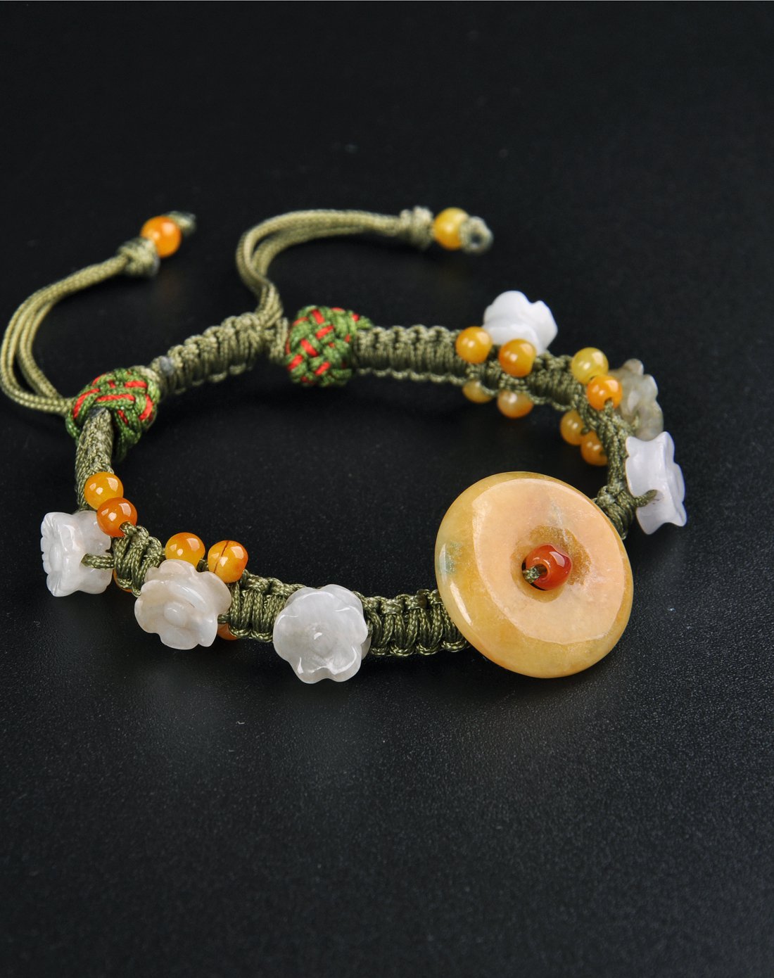 玉之锦天然a货翡翠黄翡旭日东升平安扣编织玉器手串手链