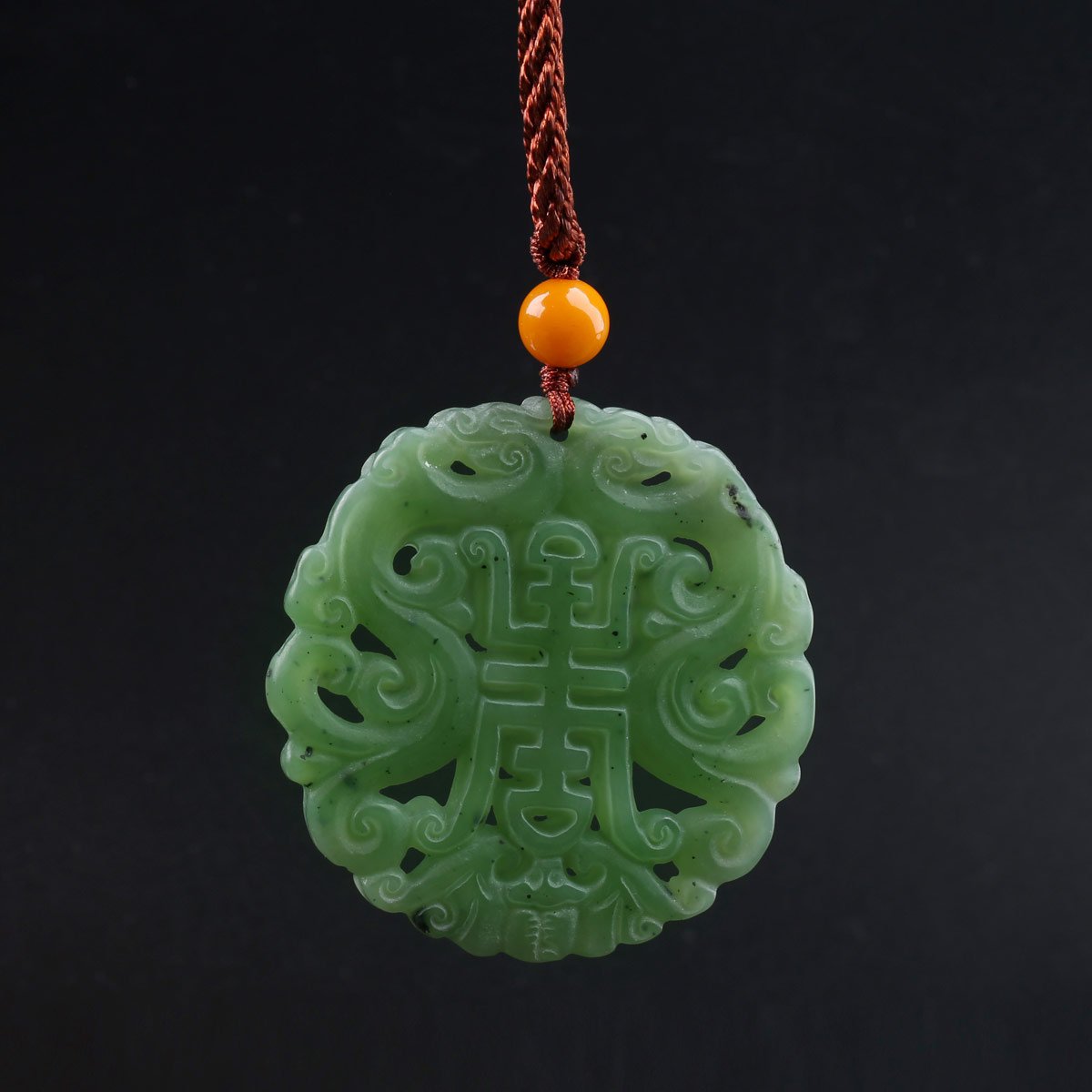 玉之锦和田玉碧玉双龙贺福祥龙蝙蝠吉祥玉器吊坠挂件