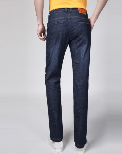 百圆裤业男款蓝色微弹商务牛仔裤