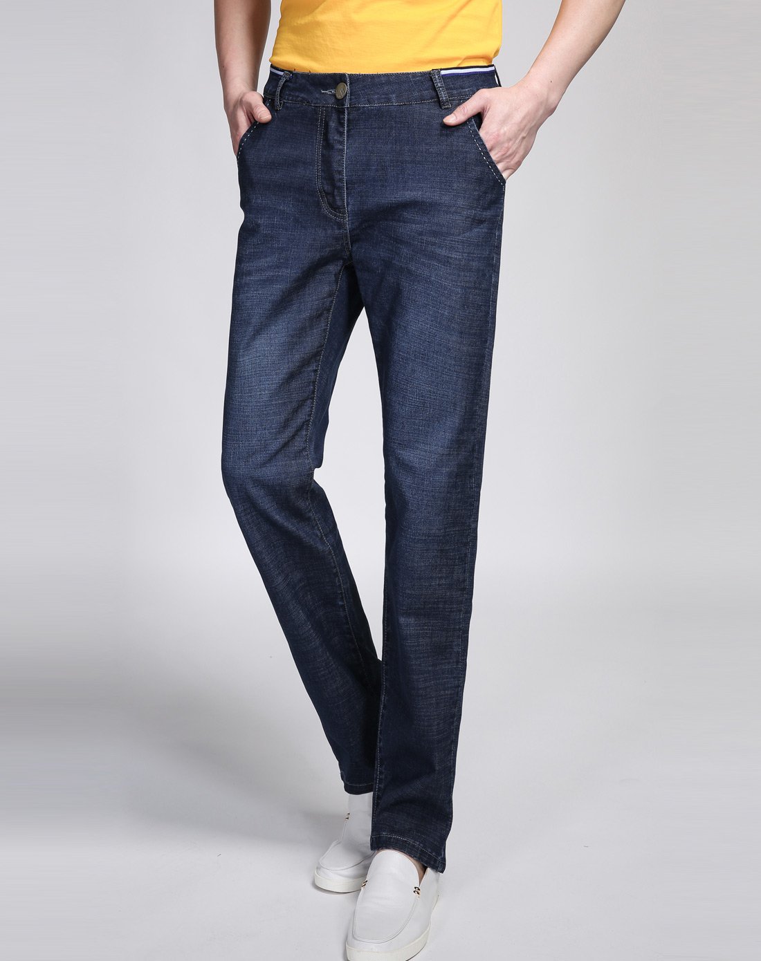 百圆裤业男款蓝色微弹商务牛仔裤