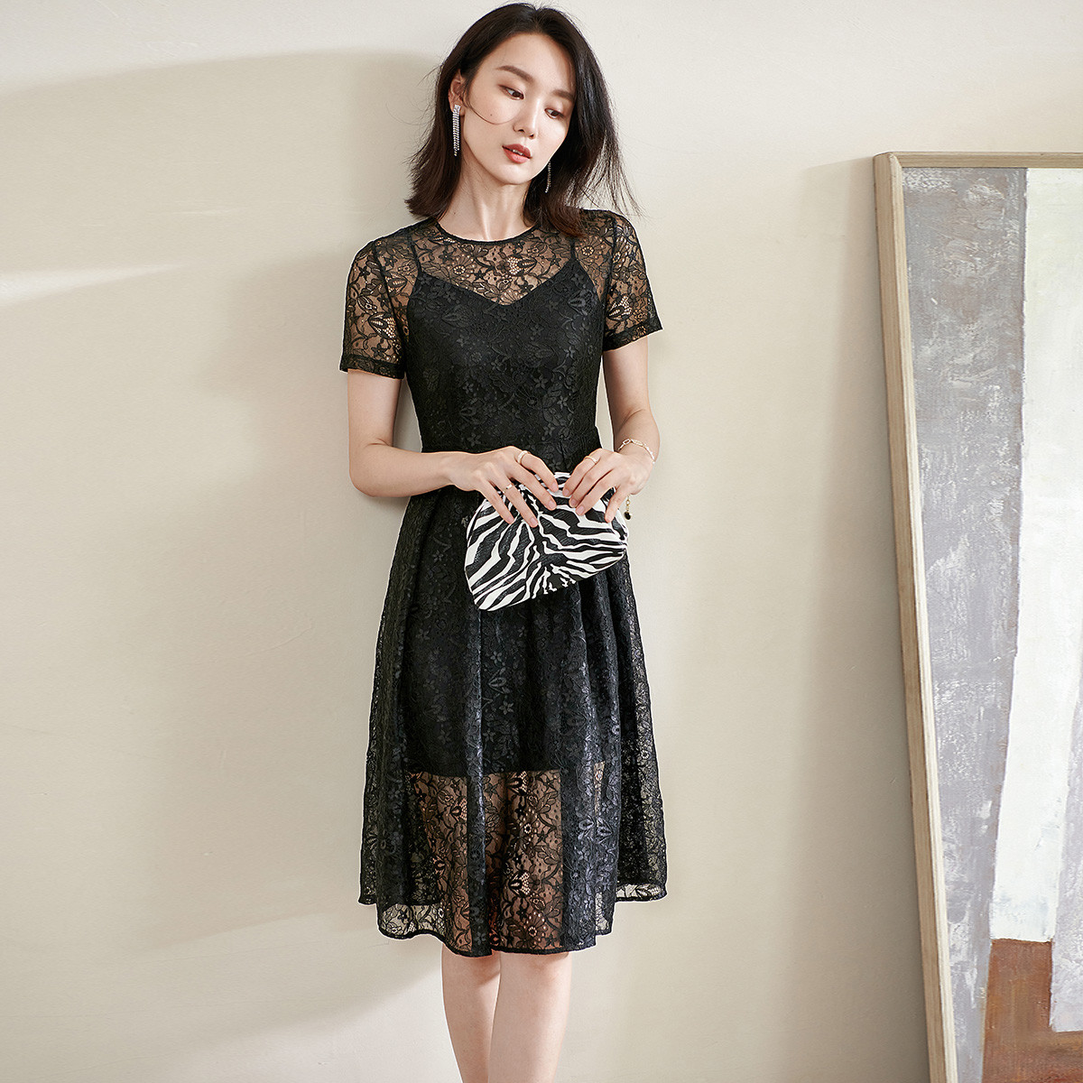 【蕾丝镂空】夏季气质优雅a字连衣裙
