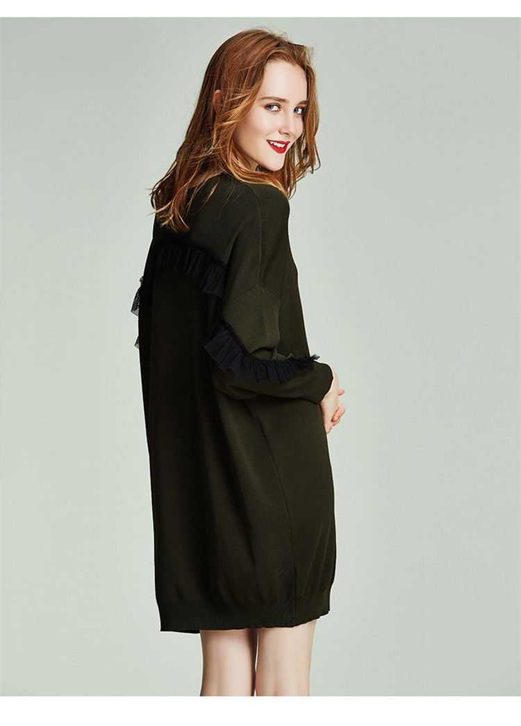(已售空)荷叶边茧型长袖针织连衣裙子2020春新款女装