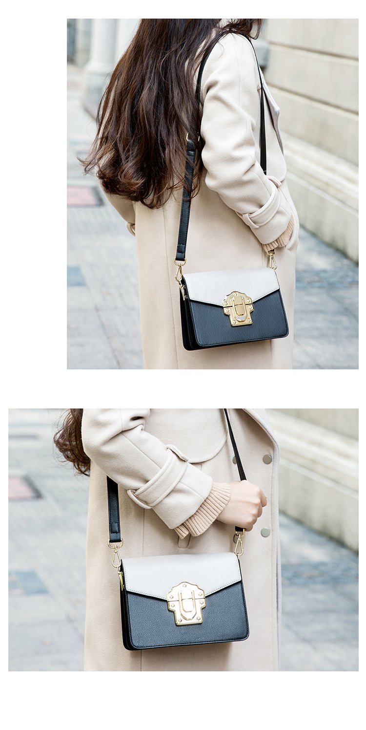 蒙娜丽莎18新款小方包旅行包金属锁扣撞色女包百搭女式斜挎包