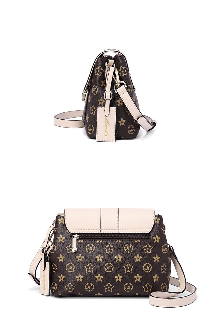 蒙娜丽莎18新品包包时尚金属扣女包撞色翻盖单肩包时尚老花料斜挎包