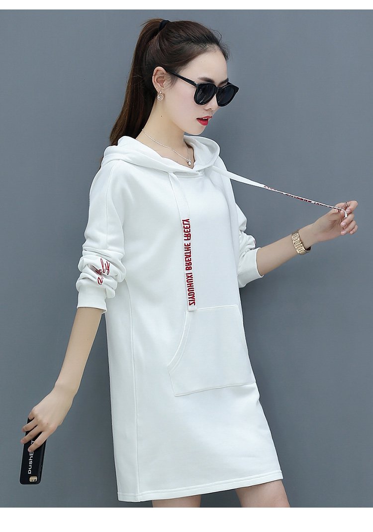 季---t-8t女装专场 2019春季新款长袖帽绳装饰休闲舒适中长款女式卫衣