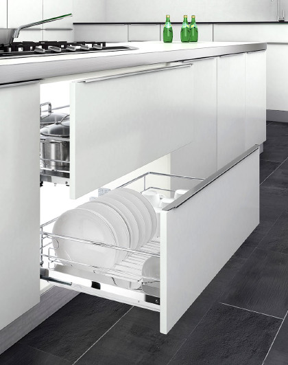 悍高厨房橱柜碗碟拉篮304实心线条收纳碗碟沥水架拉篮