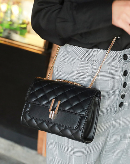 2019新款拼接装饰女款单肩包女包包菱格撞色女士斜挎包链条包