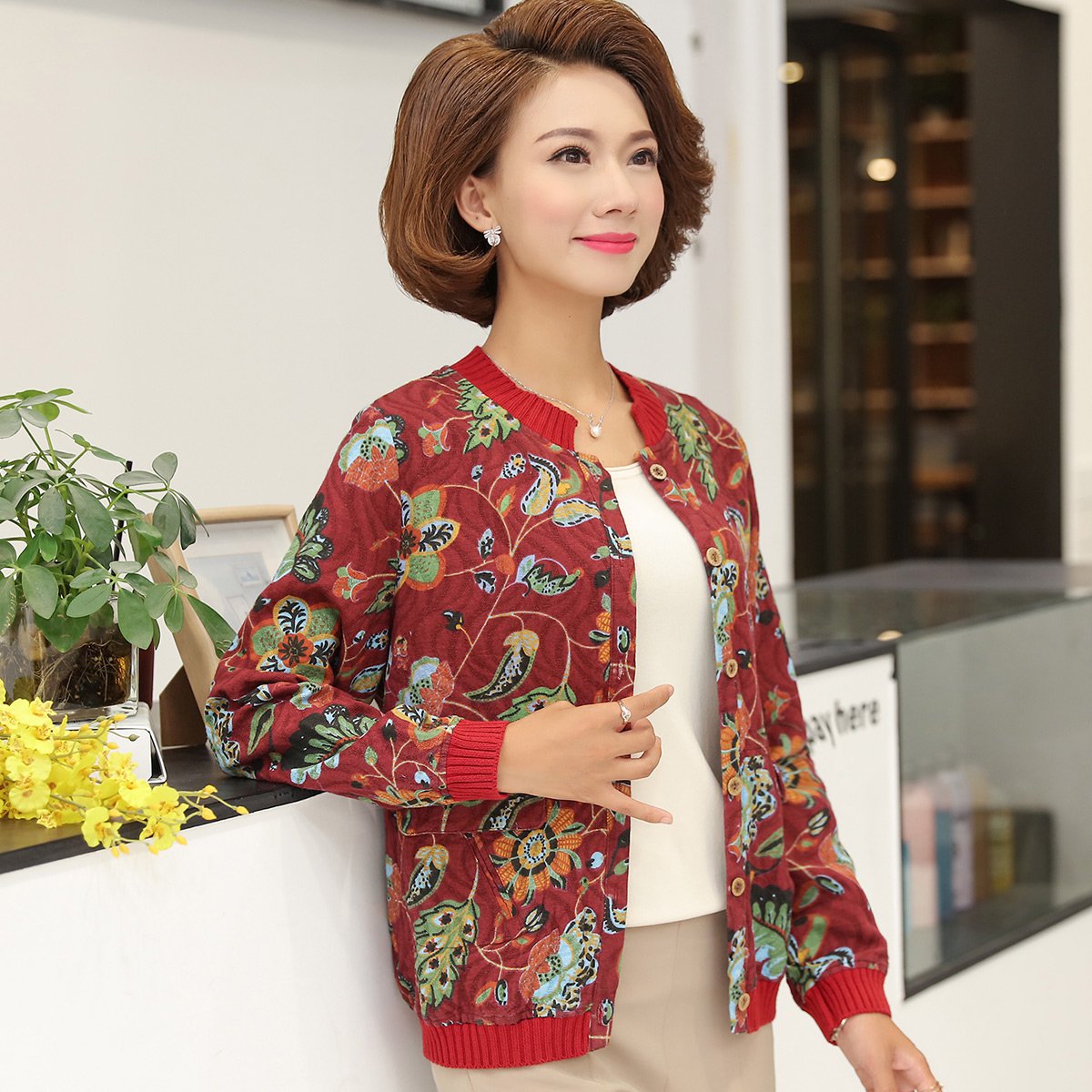 简狐中老年女装秋装棉麻外套长袖短款上衣40-50岁