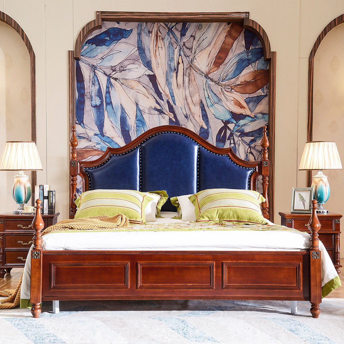 美式实木床 床真皮床单人双人床架子床1.5米1.8米大美风格卧室家具