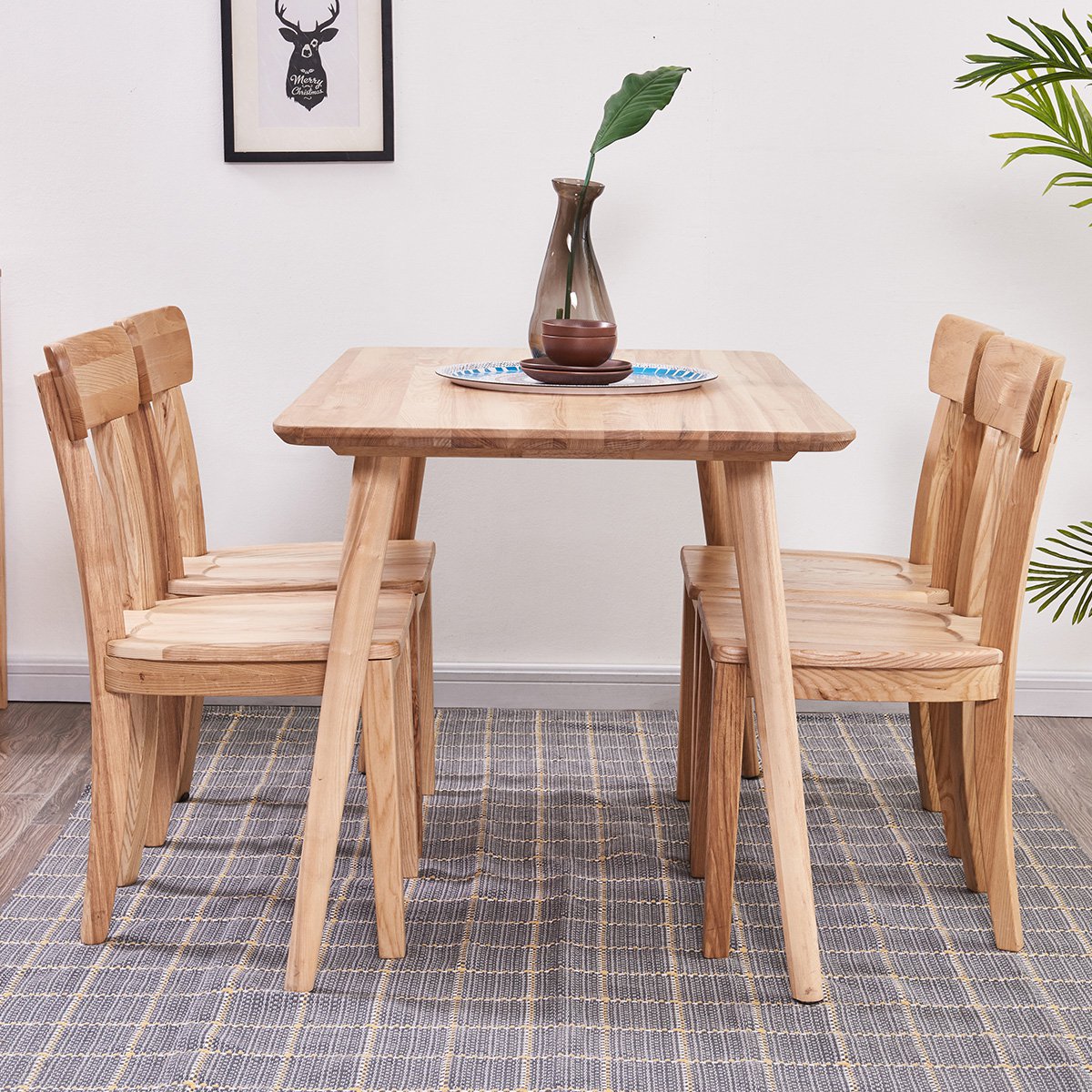 北欧餐桌 原木色实木餐桌餐桌椅组合胡桃木色一桌四椅饭桌白蜡木日式