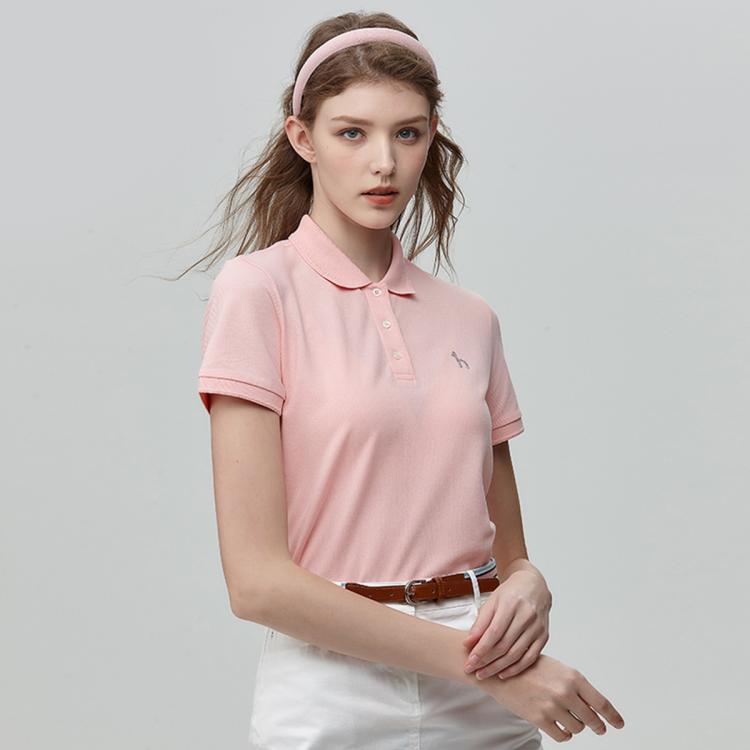 Hazzys 简约短袖t恤女夏季休闲polo衫素色运动上衣 In Pink