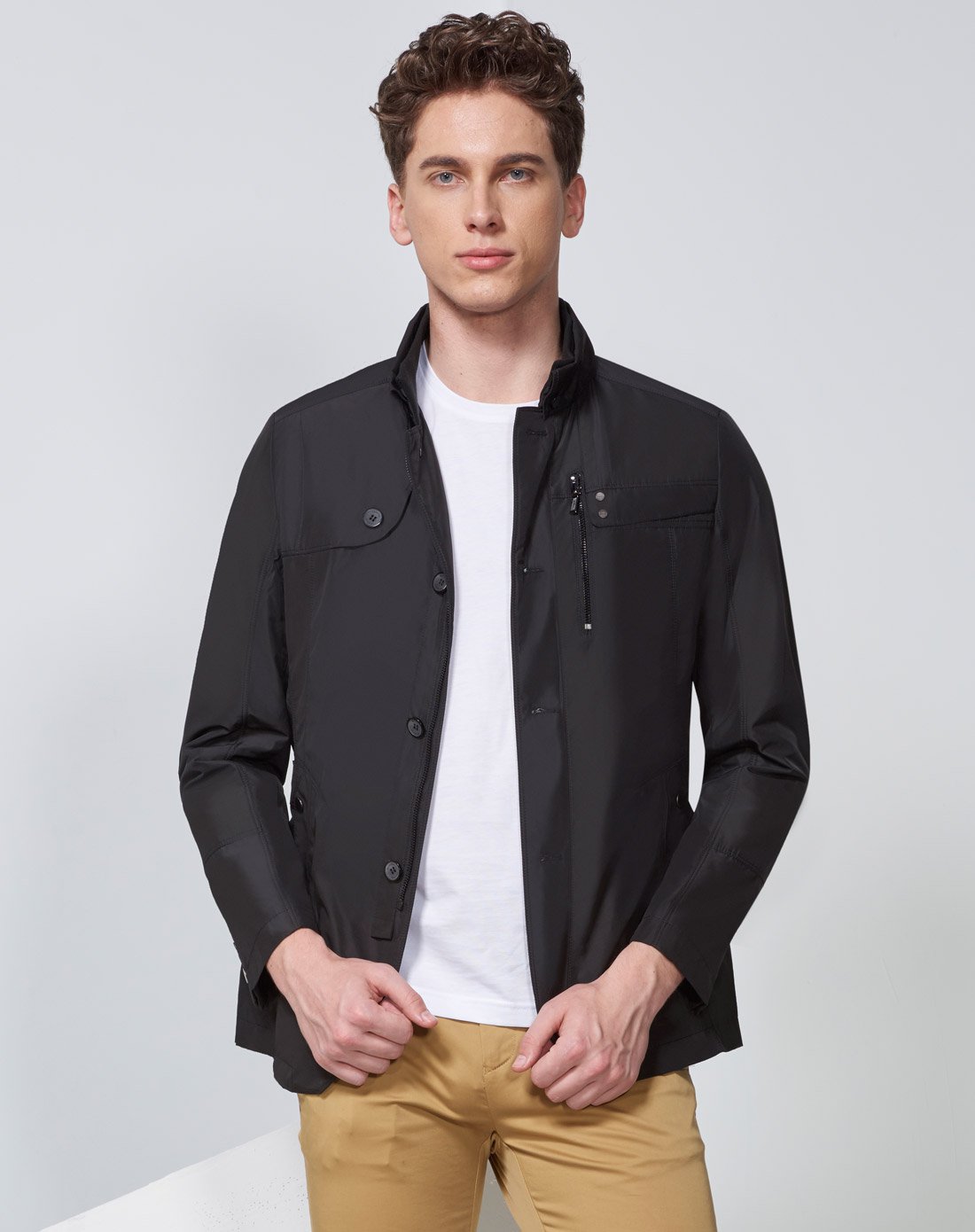 爱登堡时尚修身休闲服薄夹克男上衣中青年男士外套茄克男青年修身