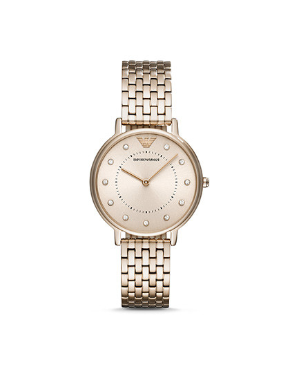 emporio armani 阿玛尼女款时尚简雅镶钻点缀编织钢带石英手表ar11062