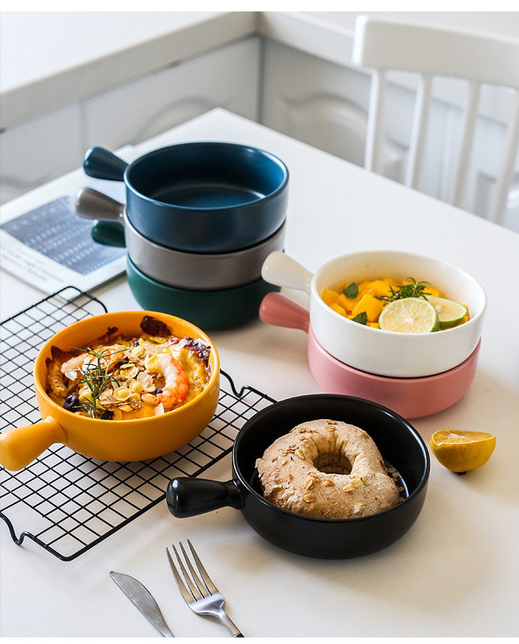 焗饭碗北欧风带柄烘焙烤碗意大利面盘子简约家用餐具汤面碗沙拉碗