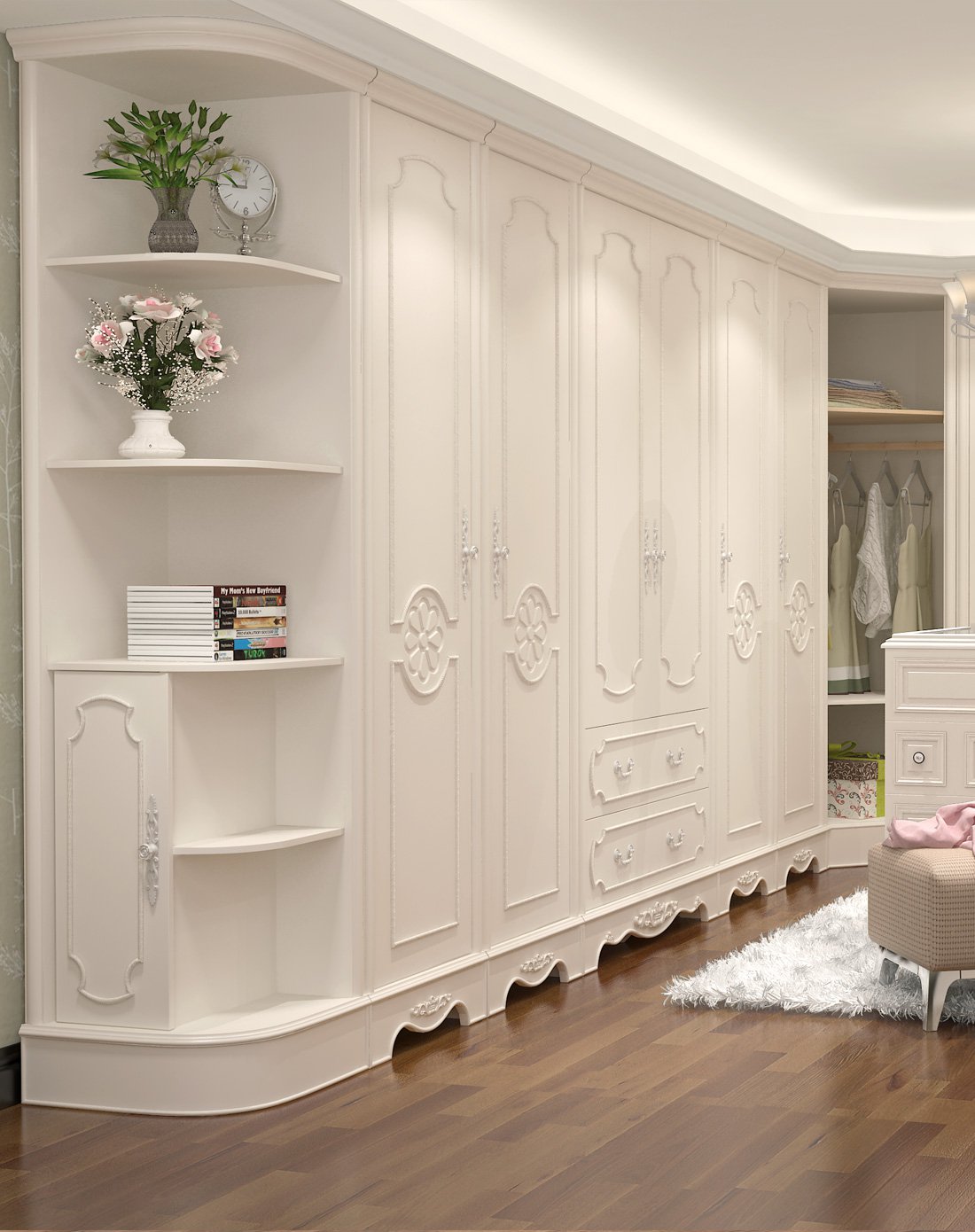 木桐居家具专场直发货欧式衣柜实木推拉门收纳卧室四门组合现代简约衣