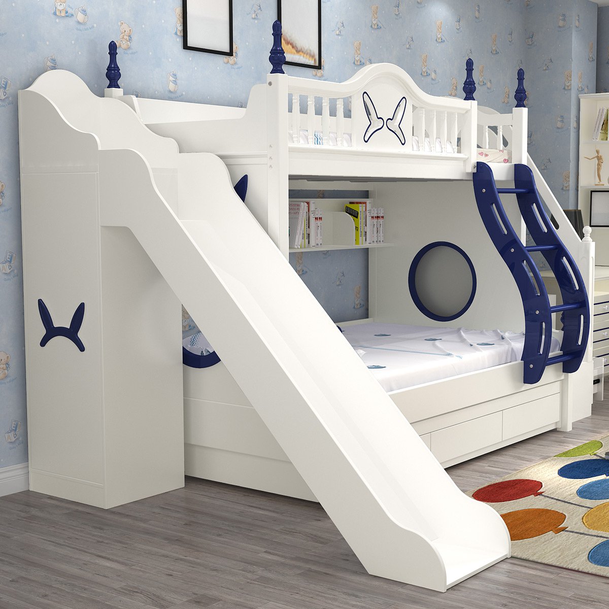 儿童上下床双层床带滑梯实木多功能省空间男孩子母高低床组合成人