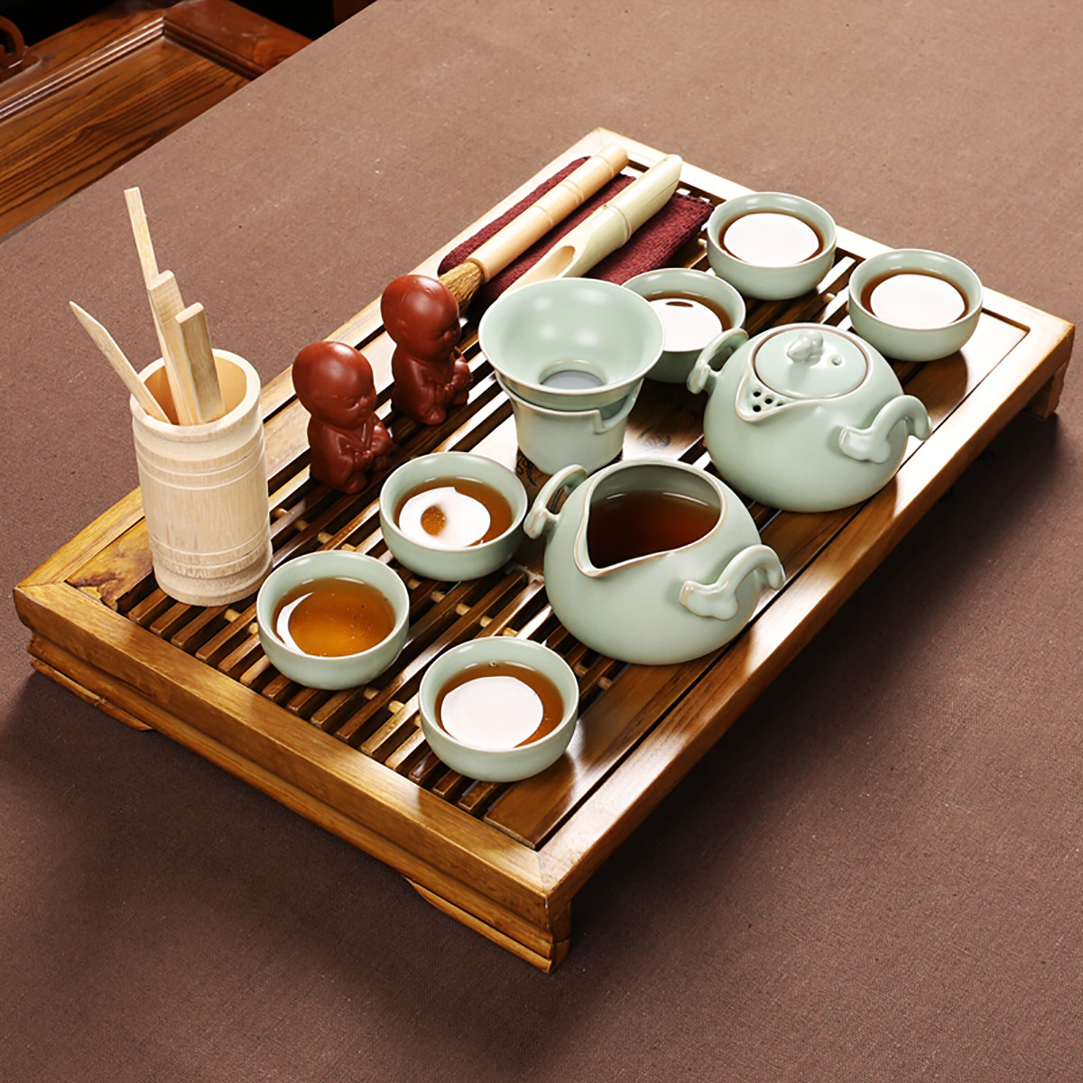 整套紫砂茶具套装整套功夫茶具汝窑简约家用实木茶盘泡茶壶茶杯