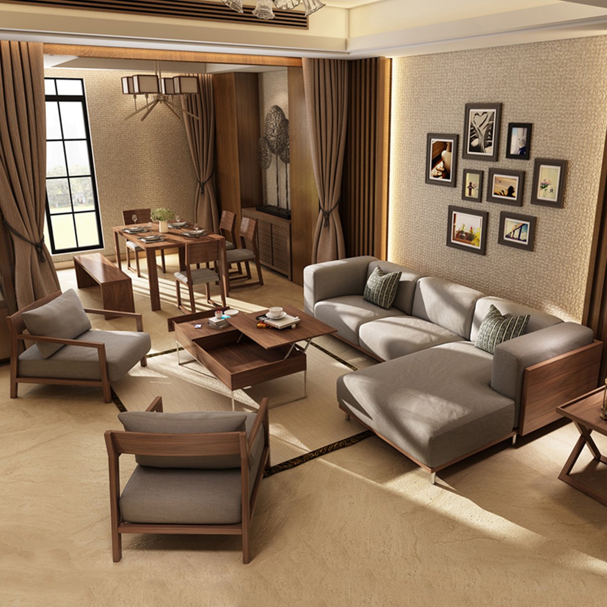 「绅士英伦」 北欧三人位布艺沙发组合现代简约小户型客厅整装家具
