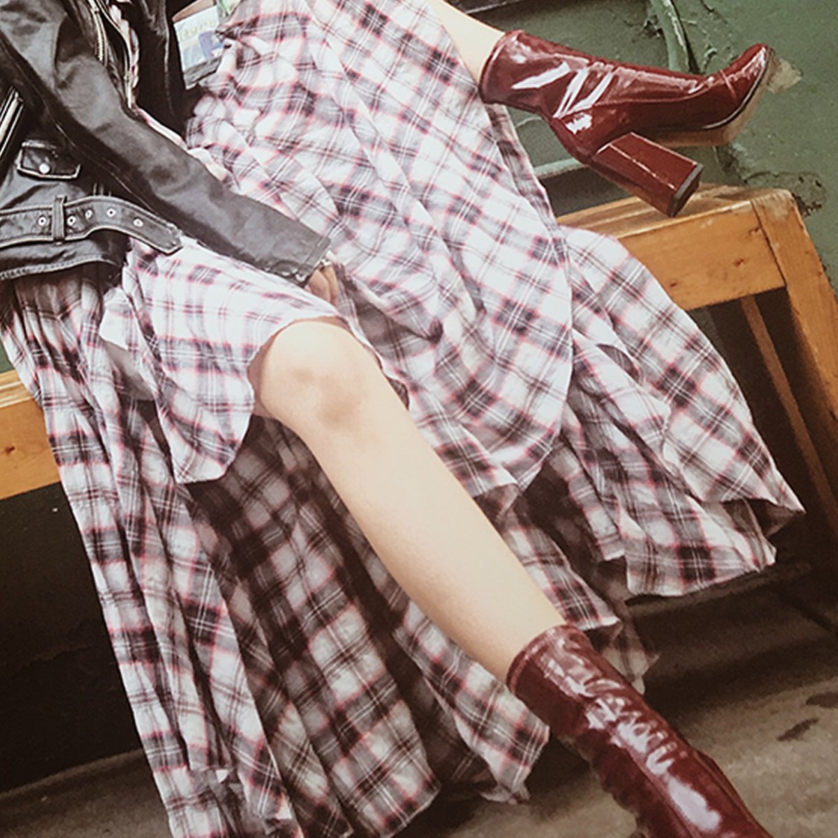 lamps阿水2018春装新款格子印花连衣裙抹胸吊带裙子女夏显瘦a字裙