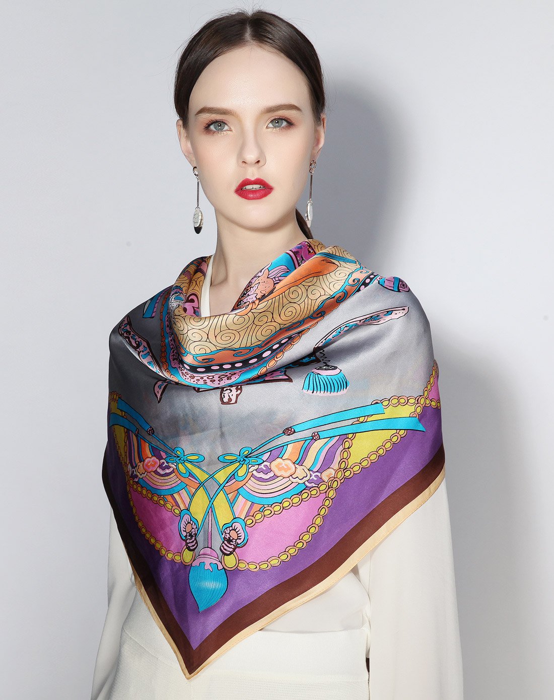 上海故事真丝大方巾女方形桑蚕丝丝巾商务职业领巾