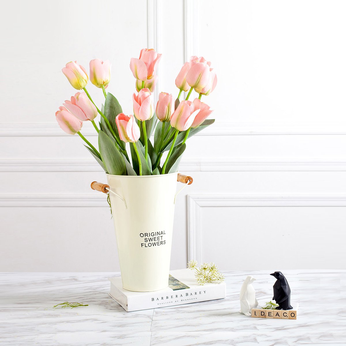 家居饰品高仿真花装饰花七头郁金香假花绢花 客厅餐桌摆设花瓶花艺