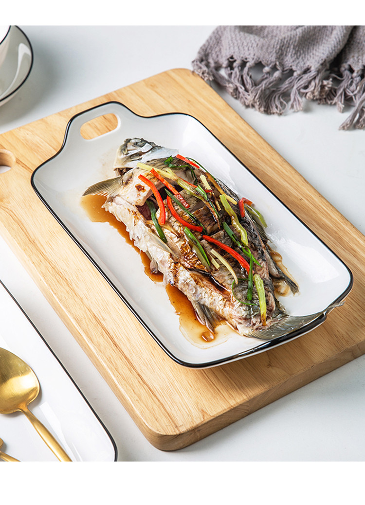 鱼盘家用蒸鱼盘子家用新款装鱼盘子椭圆形方形长盘