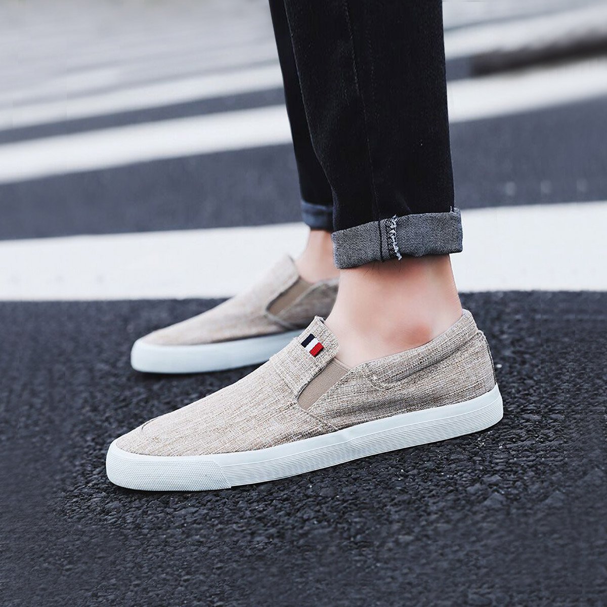 男士休闲鞋帆布一脚蹬懒人鞋耐磨舒适男鞋